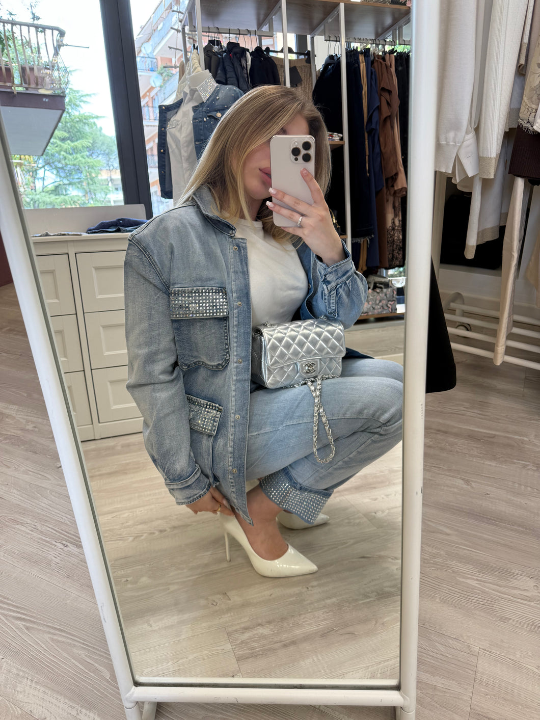 Jeans risvolto diamanti