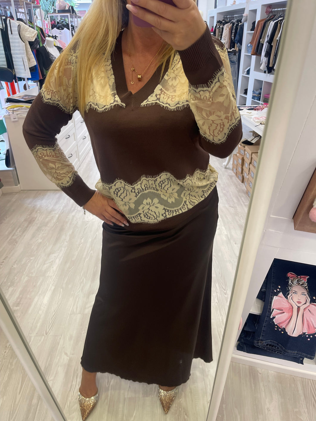 Maglia pizzo scollo V