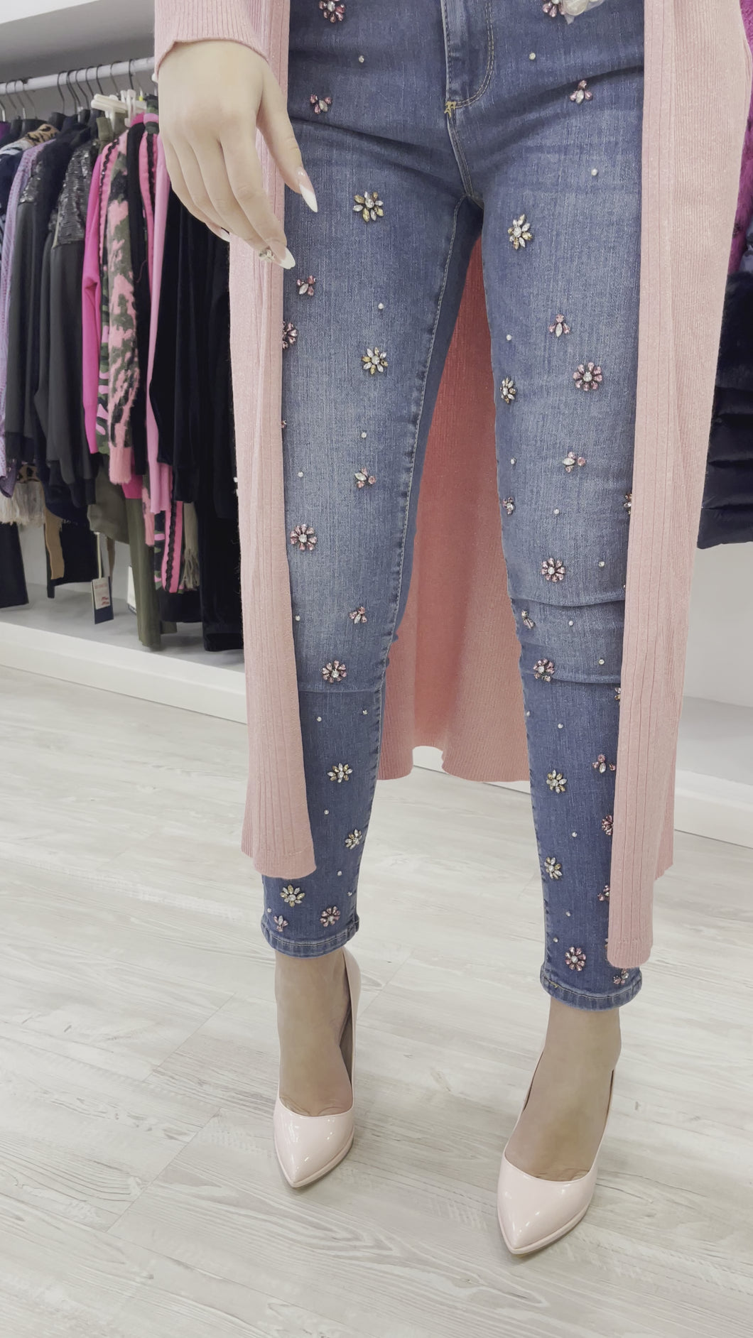 Jeans fiori cristallo